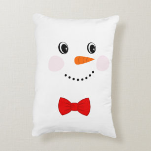 Cute Custom Snowman with Red Bowtie Accent Pillow