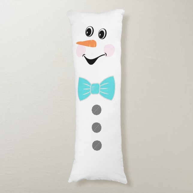 Cute Custom Snowman with Teal Blue Bowtie Body Pillow (Front Vertical)