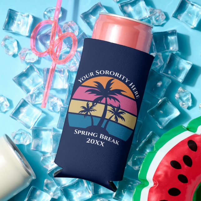 Cute Custom Spring Break Beach Party Palm Tree Seltzer Can Cooler (In Situ Summer)