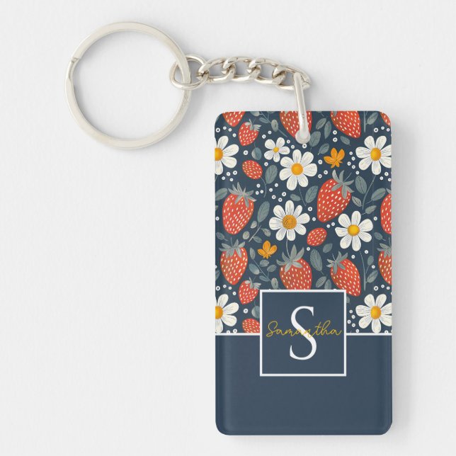 Cute Custom Strawberry  Pattern Keychain (Front)
