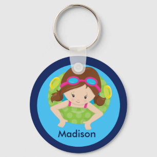 Cute Custom Swim Girl Keychain
