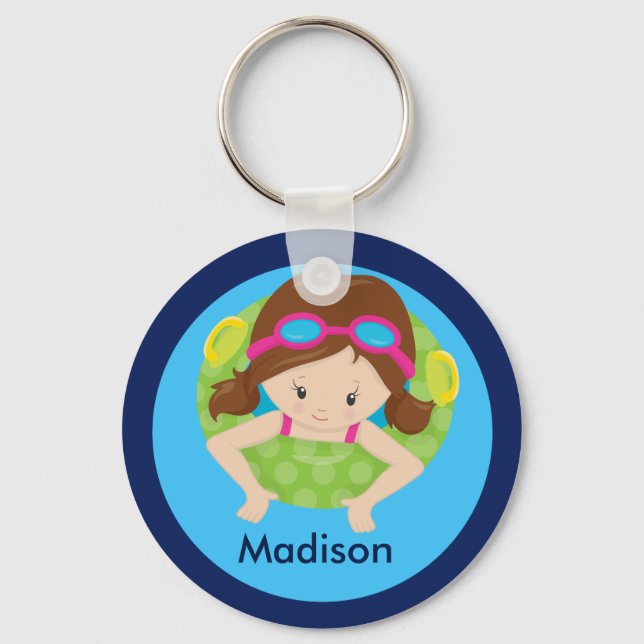 Cute Custom Swim Girl Keychain (Front)