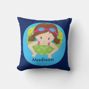 Cute Custom Swim Girl Throw Pillow
