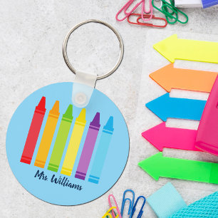 Cute Custom Teacher Crayon Back to School Monogram Keychain