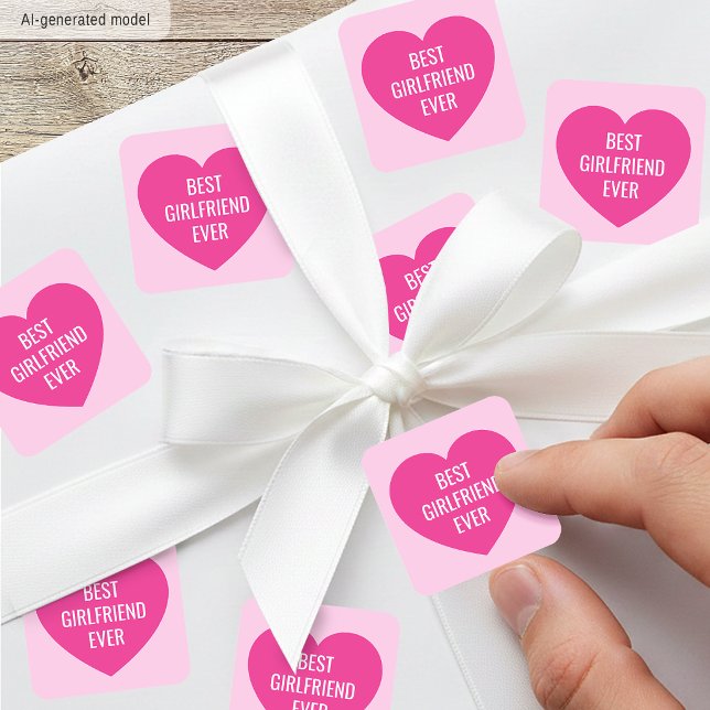 Cute Custom Text Best Girlfriend Ever Pink Heart Square Sticker (Creator Uploaded)