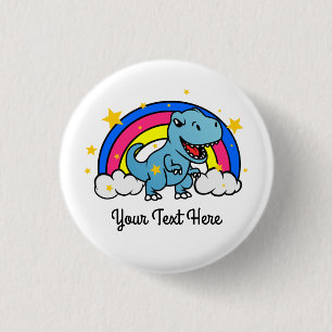 Cute Custom Text Blue Dinosaur Rainbow 1 Inch Round Button