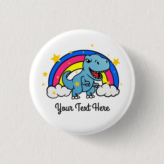 Cute Custom Text Blue Dinosaur Rainbow 1 Inch Round Button (Front)