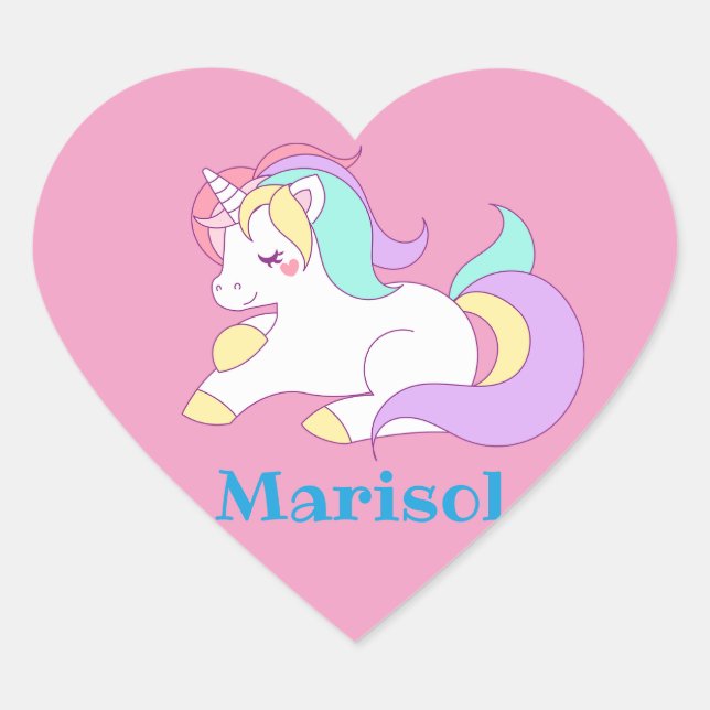 Cute Custom Text/Colour Baby Rainbow Unicorn Pink Heart Sticker (Front)