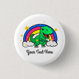 Cute Custom Text Green Dinosaur Rainbow 1 Inch Round Button