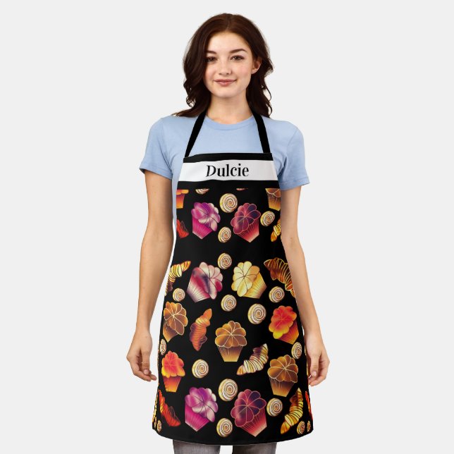 Cute Custom Text Muffins Croissants Cinnamon Rolls Apron (Worn)