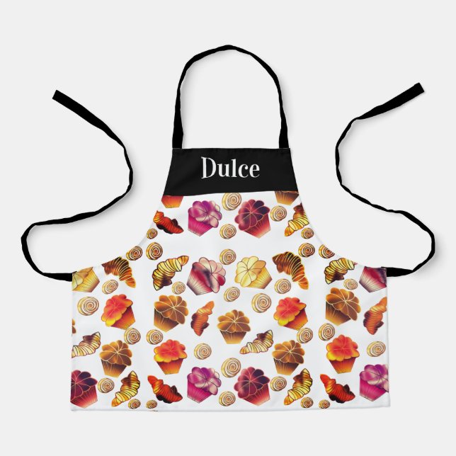 Cute Custom Text Muffins Croissants Cinnamon Rolls Apron (Front)