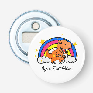 Cute Custom Text Orange Dinosaur Rainbow Bottle Opener