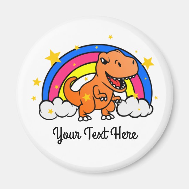 Cute Custom Text Orange Dinosaur Rainbow Magnet (Front)