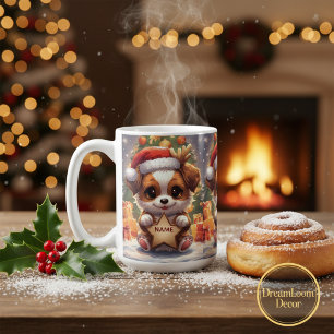 Cute Custom Text Puppy Festive Christmas  Coffee Mug