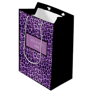 Cute Custom Text Purple Leopard Animal Print Party Medium Gift Bag