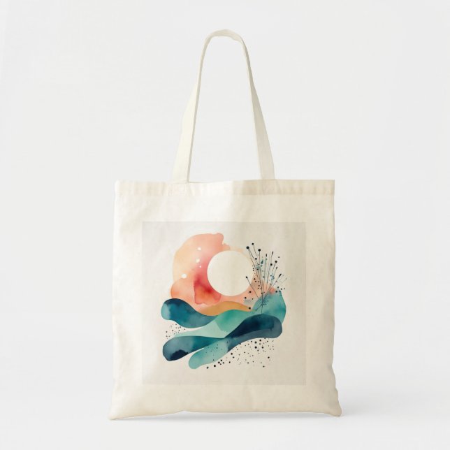 Cute Custom Tote Bag with Abstract Sunset Image (Front)
