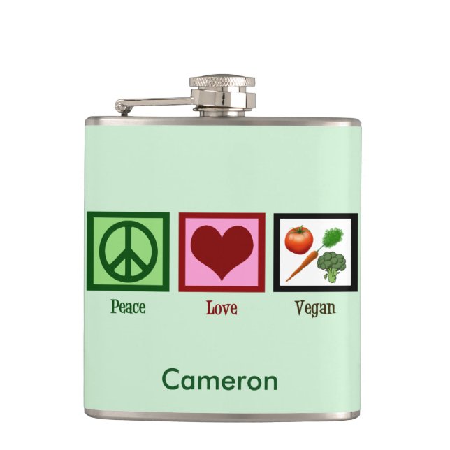 Cute Custom Vegan Green Hip Flask (Front)
