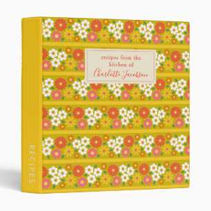 Cute Custom Vintage Kitchen Floral Yellow Recipe Binder