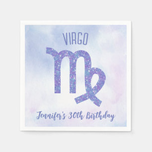 Cute Custom Virgo Purple Astrology Birthday Party Napkin