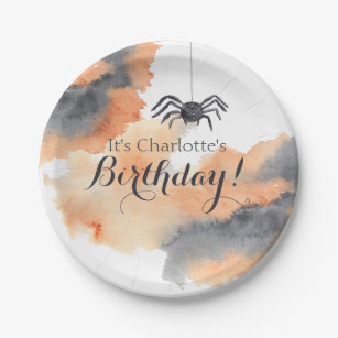 Cute Custom Watercolor Halloween Birthday Paper Plate