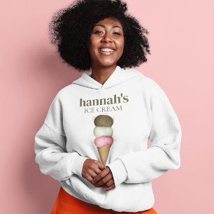 Cute Custom Watercolor Ice Cream Cone Hoodie