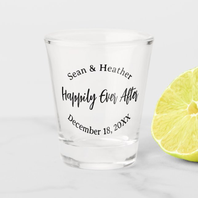 CUTE!  💒 Custom Wedding Shot Glass – happily ever (Front)