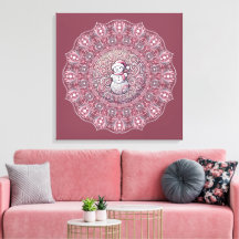 Cute Custom Whimsical Pink Snowman Dot Mandala