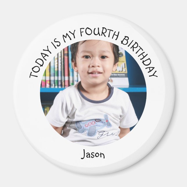 Cute Custom Year Name Round Birthday Party Photo Magnet (Front)