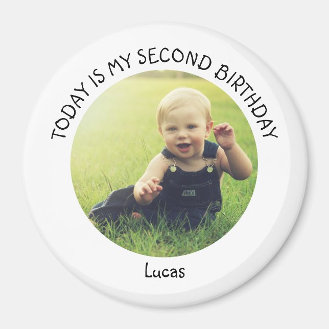 Cute Custom Year Name Round Birthday Party Photo Magnet (Front)