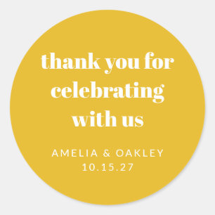 Cute Custom Yellow Couples Shower Thank You Classic Round Sticker