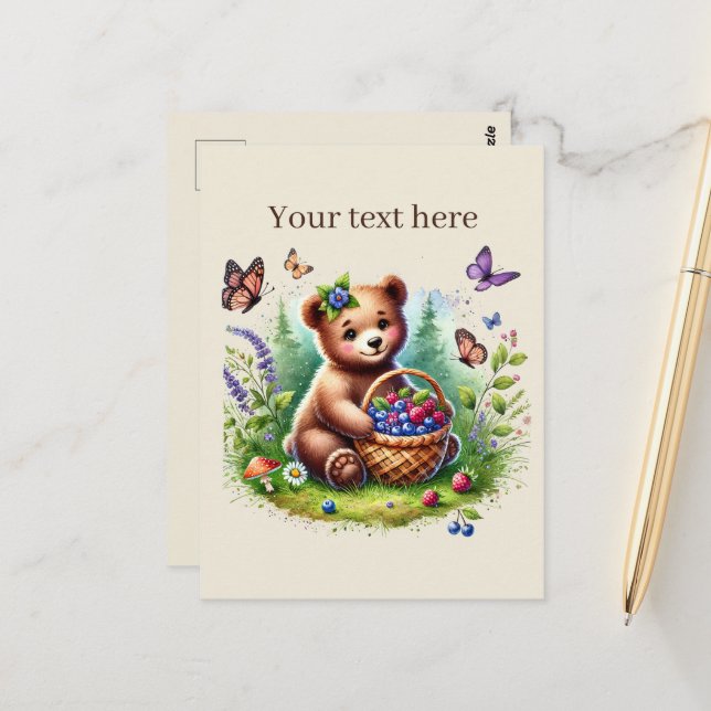 Cute customizable animal lovers bear postcard (Front/Back In Situ)