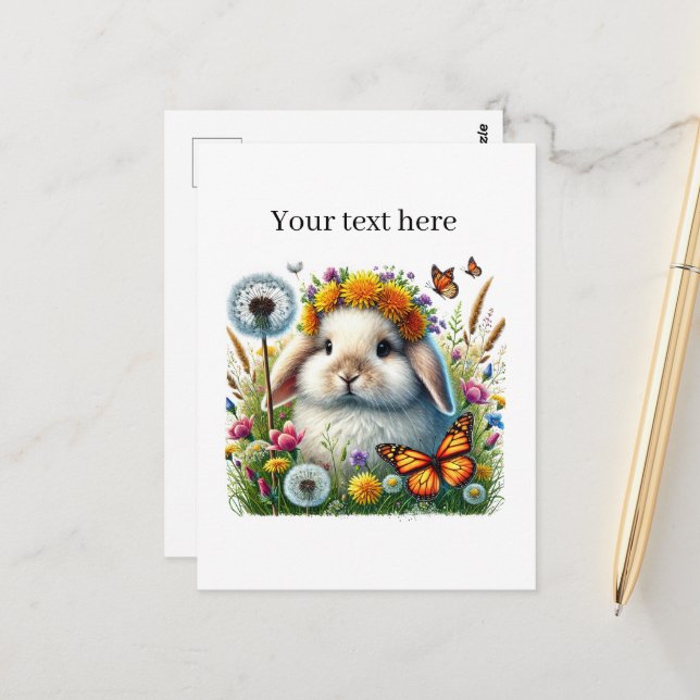 Cute customizable animal lovers bunny postcard (Front/Back In Situ)