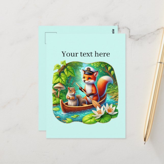 Cute customizable animal lovers canoeing  postcard (Front/Back In Situ)