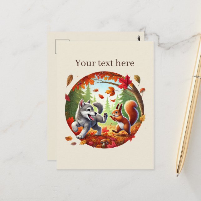 Cute customizable animal lovers Fall Postcard (Front/Back In Situ)