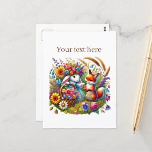 Cute customizable animal lovers fox bunny postcard