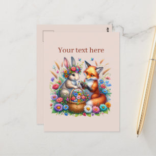 Cute customizable animal lovers fox bunny  postcard