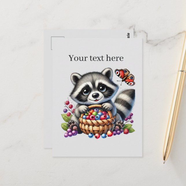 Cute customizable animal lovers racoon  postcard (Front/Back In Situ)