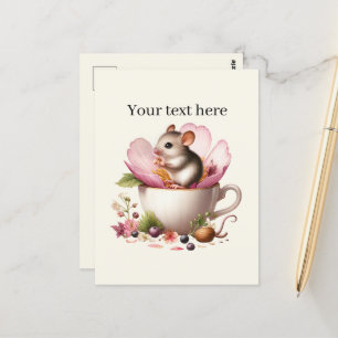 Cute customizable animal lovers teacup mouse postcard
