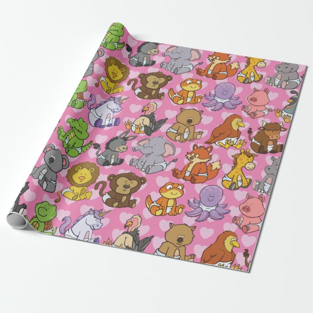 Cute Customizable Baby Animal Wrapping Paper (Unrolled)