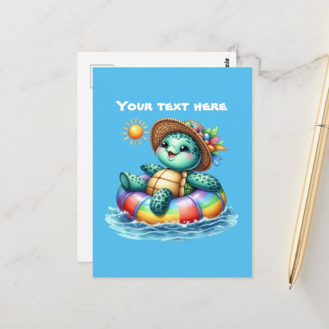 Cute customizable beach sea turtle postcard (Front/Back In Situ)