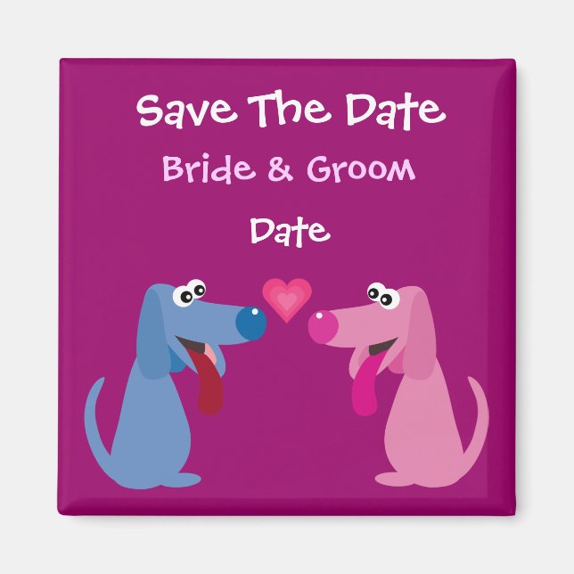 Cute Customizable Bride & Groom Dogs Save The Date Magnet (Front)