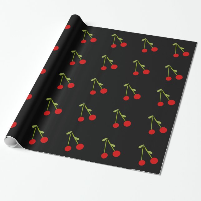 Cute Customizable Cherry Wrapping Paper (Unrolled)