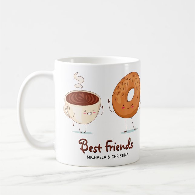 Cute Customizable Coffee Doughnut BFF Best Friends Mug (Left)