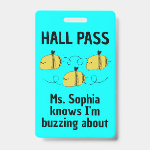 Cute Customizable Hall Pass Bumble Bee Team Spirit Badge