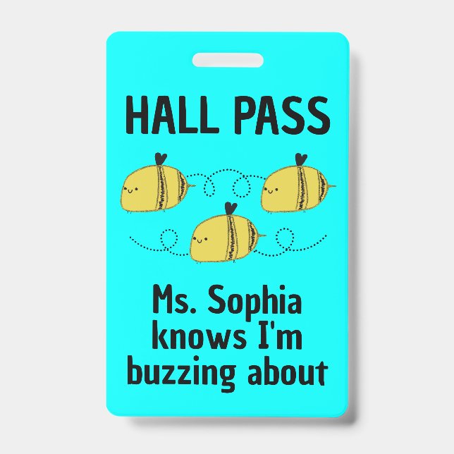 Cute Customizable Hall Pass Bumble Bee Team Spirit Badge (Front)