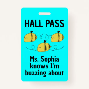 Cute Customizable Hall Pass Bumble Bee Team Spirit Badge