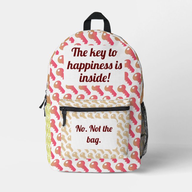 Cute Customizable Key to Happiness Printed Backpack (Front)