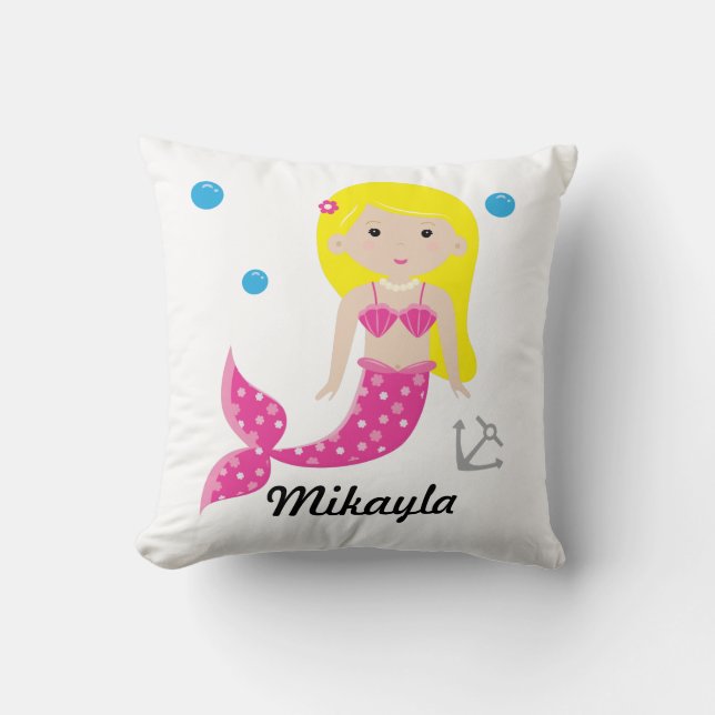 Cute Customizable Mermaid Pillow - Under The Sea (Front)