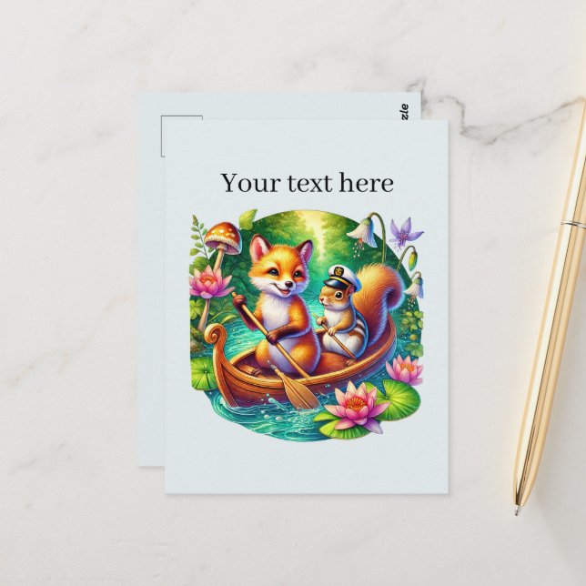 Cute customizable mixed animals canoeing postcard (Front/Back In Situ)