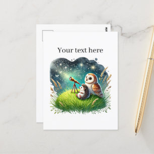 Cute customizable mixed animals star gazing postcard